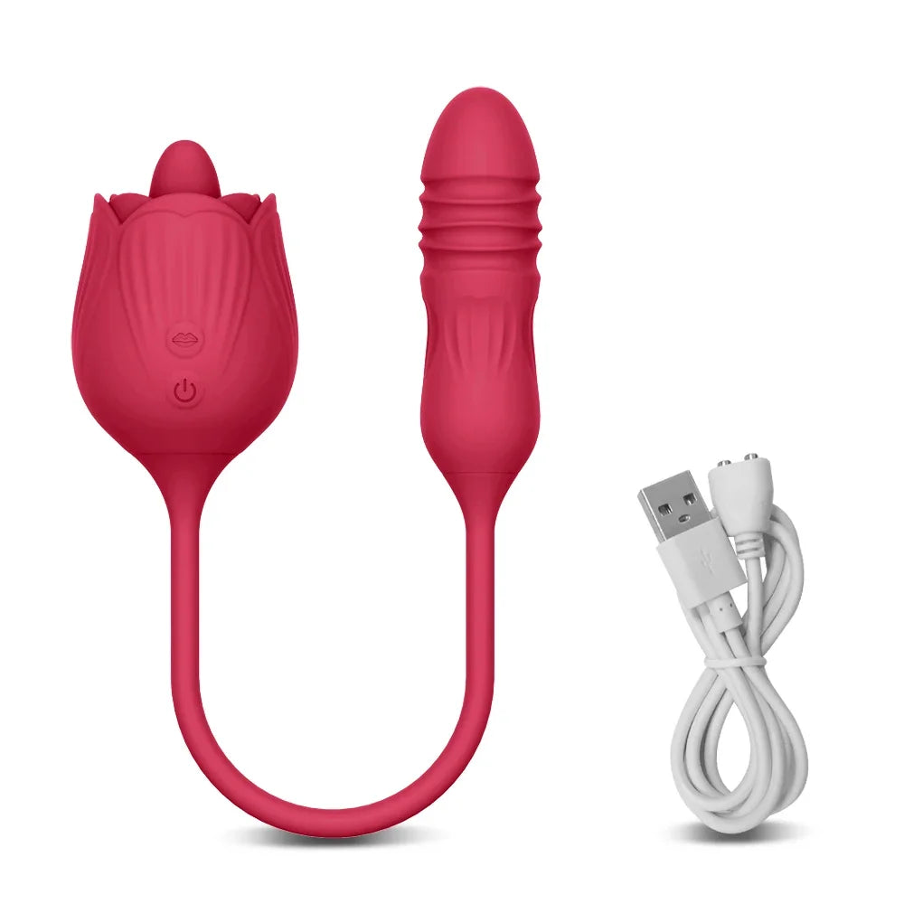 Dream Rose 2 in 1 Clitoral Stimulator With Thrusting Egg Vibrator