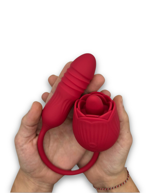 Dream Rose 2 in 1 - Clitoral Stimulator with Thrusting Egg Vibrator